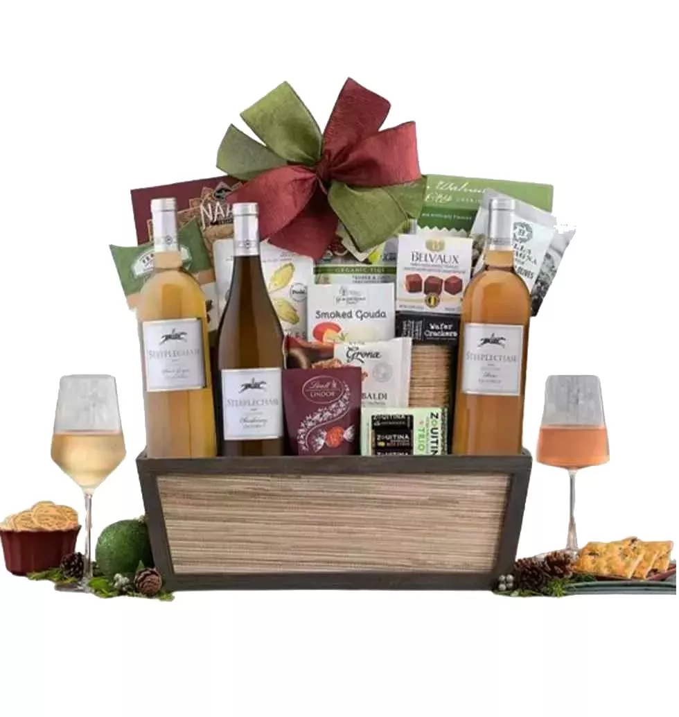 White Wine And Rose Trio Gift Basket