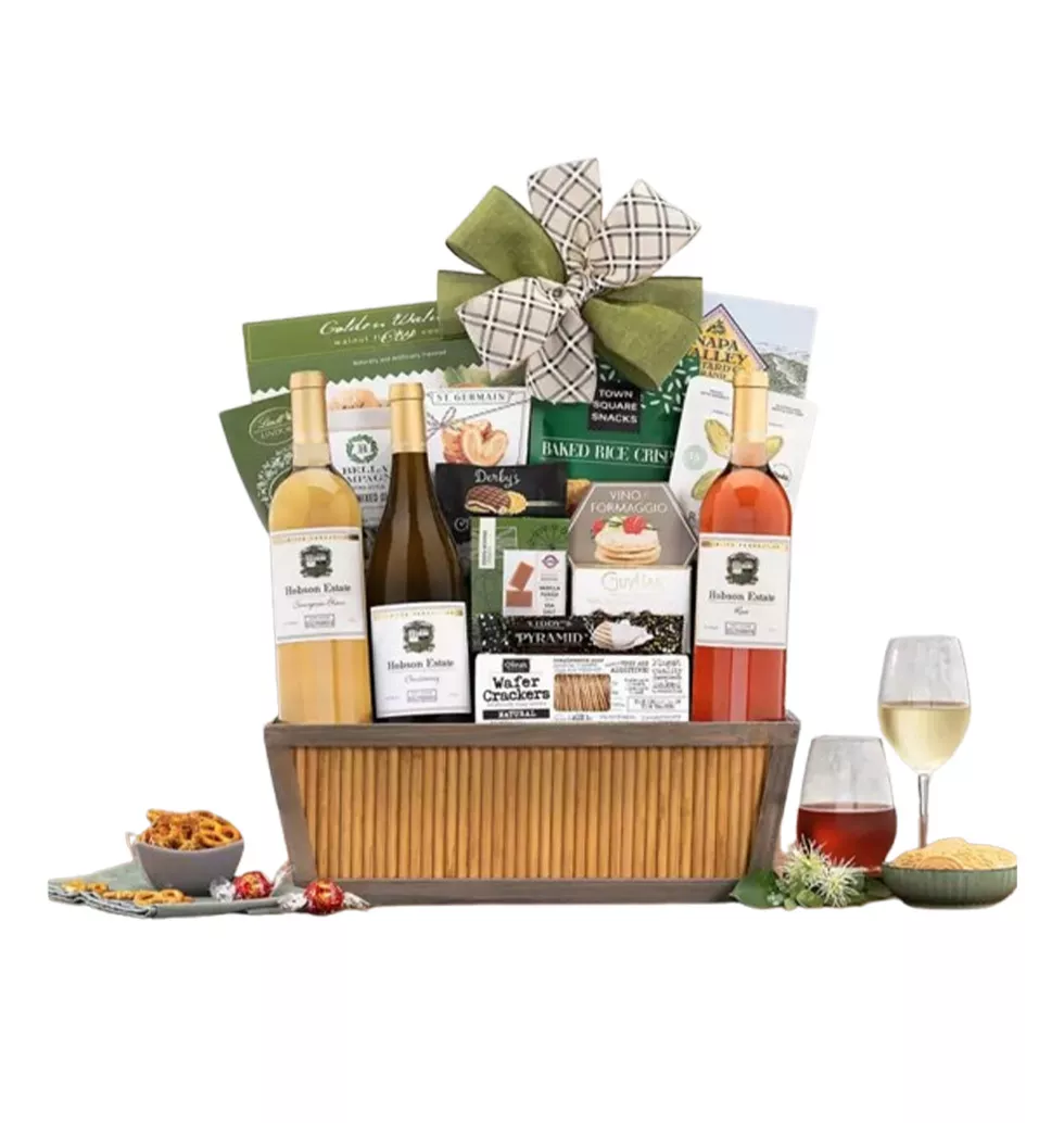 White Wine And Rose Trio Gift Basket